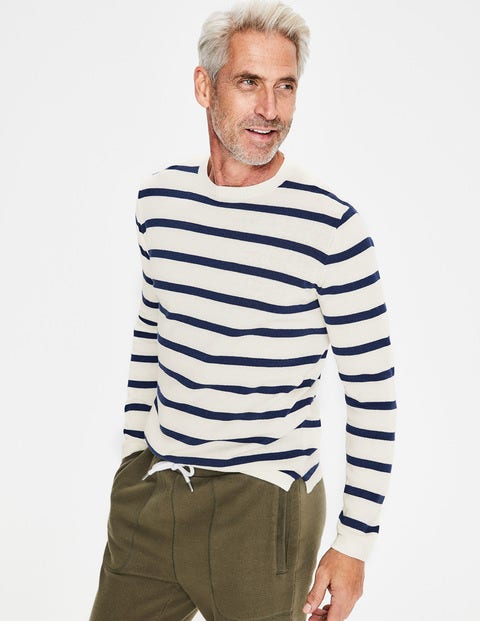 Cotton Linen Sweater - Ecru/College Blue Stripe Cotton Linen Sweater - Ecru/College Blue Stripe
