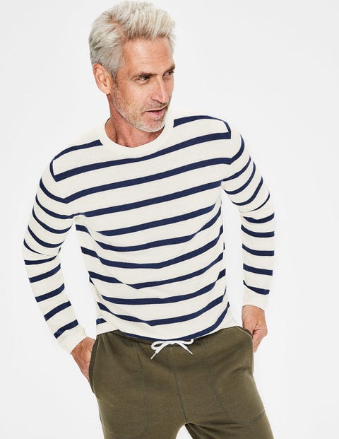 Cotton Linen Sweater - Ecru/College Blue Stripe Cotton Linen Sweater - Ecru/College Blue Stripe