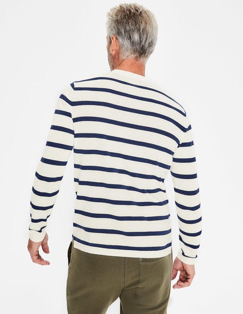 Cotton Linen Sweater - Ecru/College Blue Stripe Cotton Linen Sweater - Ecru/College Blue Stripe