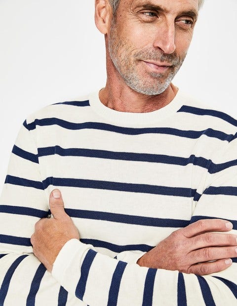 Cotton Linen Sweater - Ecru/College Blue Stripe Cotton Linen Sweater - Ecru/College Blue Stripe