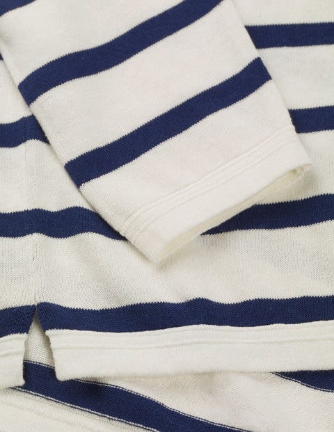 Cotton Linen Sweater - Ecru/College Blue Stripe Cotton Linen Sweater - Ecru/College Blue Stripe