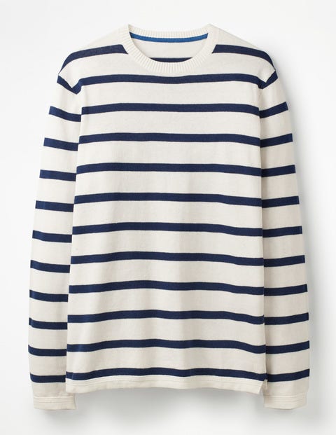 Cotton Linen Sweater - Ecru/College Blue Stripe Cotton Linen Sweater - Ecru/College Blue Stripe