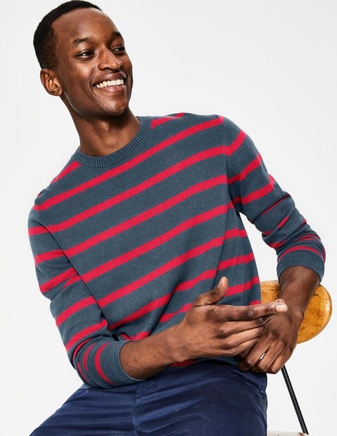Cotton Linen Sweater - Oceania/Washed Crimson Stripe Cotton Linen Sweater - Oceania/Washed Crimson Stripe