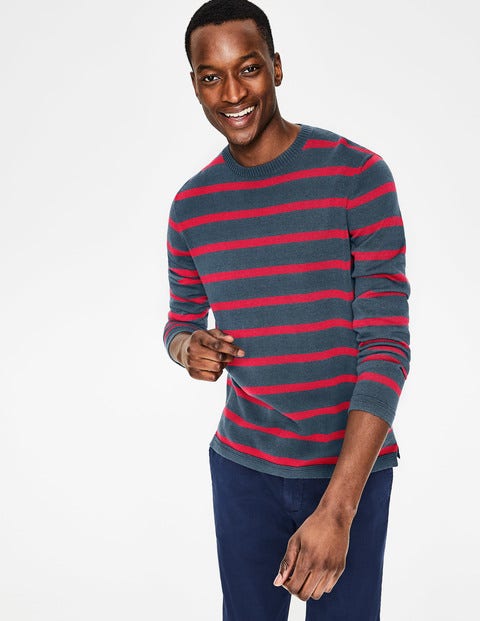 Cotton Linen Sweater - Oceania/Washed Crimson Stripe Cotton Linen Sweater - Oceania/Washed Crimson Stripe