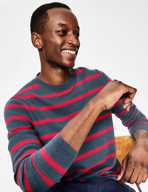 Cotton Linen Sweater - Oceania/Washed Crimson Stripe Cotton Linen Sweater - Oceania/Washed Crimson Stripe