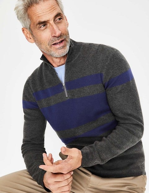 Milano Half-Zip - Charcoal/Blue Stripe Milano Half-Zip - Charcoal/Blue Stripe