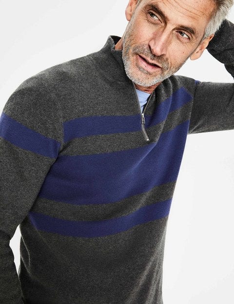 Milano Half-Zip - Charcoal/Blue Stripe Milano Half-Zip - Charcoal/Blue Stripe