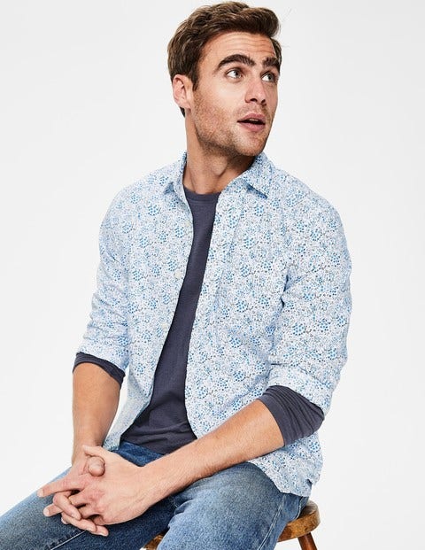 Poplin Pattern Shirt - Blues Ditsy Floral Poplin Pattern Shirt - Blues Ditsy Floral