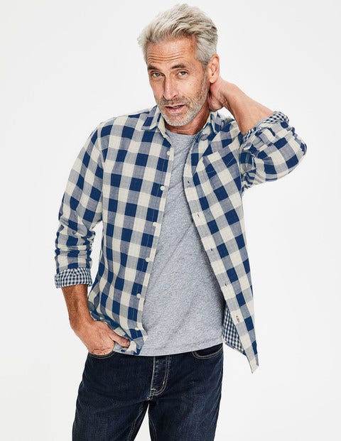 Double Cloth Shirt - Navy Blue Gingham Double Cloth Shirt - Navy Blue Gingham