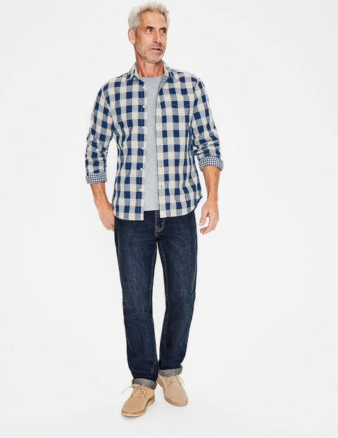 Double Cloth Shirt - Navy Blue Gingham Double Cloth Shirt - Navy Blue Gingham