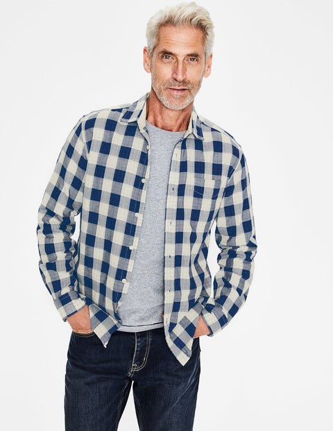 Double Cloth Shirt - Navy Blue Gingham Double Cloth Shirt - Navy Blue Gingham