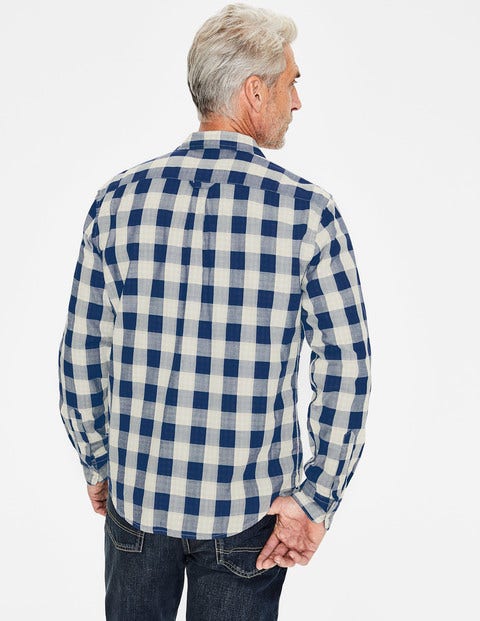 Double Cloth Shirt - Navy Blue Gingham Double Cloth Shirt - Navy Blue Gingham