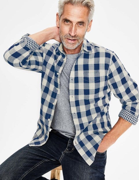 Double Cloth Shirt - Navy Blue Gingham Double Cloth Shirt - Navy Blue Gingham