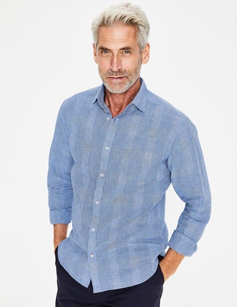 Linen Cotton Pattern Shirt - Prince of Wales Check Linen Cotton Pattern Shirt - Prince of Wales Check
