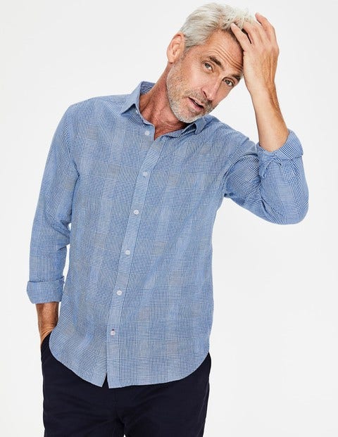 Linen Cotton Pattern Shirt - Prince of Wales Check Linen Cotton Pattern Shirt - Prince of Wales Check