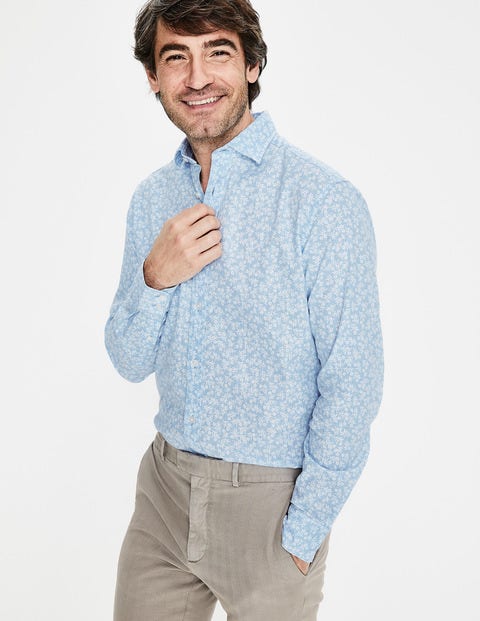 Linen Cotton Pattern Shirt - Ice Blue Floral Linen Cotton Pattern Shirt - Ice Blue Floral