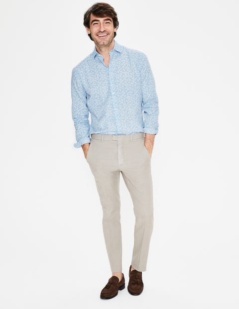 Linen Cotton Pattern Shirt - Ice Blue Floral Linen Cotton Pattern Shirt - Ice Blue Floral