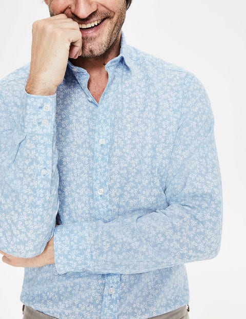 Linen Cotton Pattern Shirt - Ice Blue Floral Linen Cotton Pattern Shirt - Ice Blue Floral