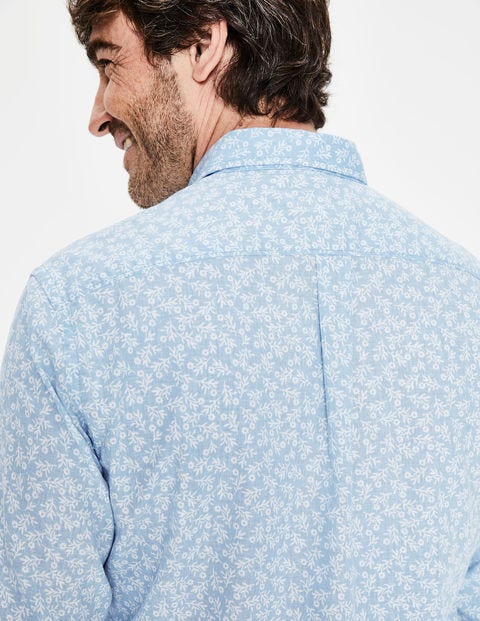 Linen Cotton Pattern Shirt - Ice Blue Floral Linen Cotton Pattern Shirt - Ice Blue Floral