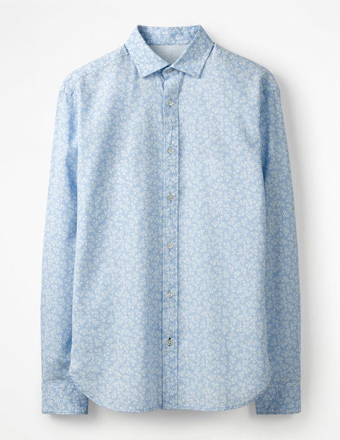 Linen Cotton Pattern Shirt - Ice Blue Floral Linen Cotton Pattern Shirt - Ice Blue Floral