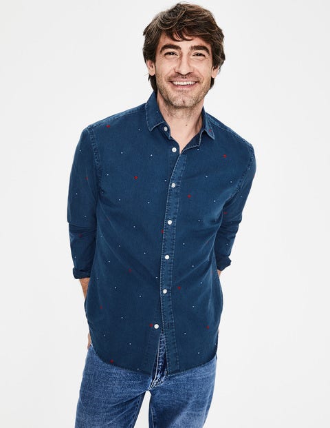 Slim Fit Indigo Shirt - Indigo Embroidery Slim Fit Indigo Shirt - Indigo Embroidery