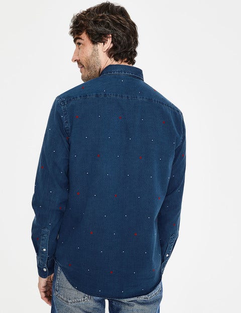 Slim Fit Indigo Shirt - Indigo Embroidery Slim Fit Indigo Shirt - Indigo Embroidery