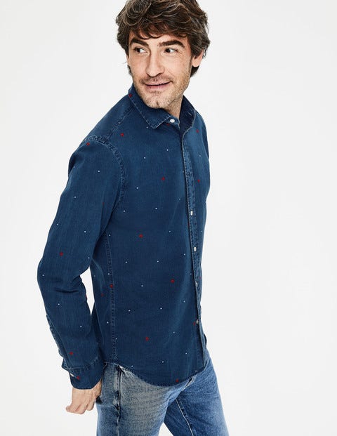 Slim Fit Indigo Shirt - Indigo Embroidery Slim Fit Indigo Shirt - Indigo Embroidery