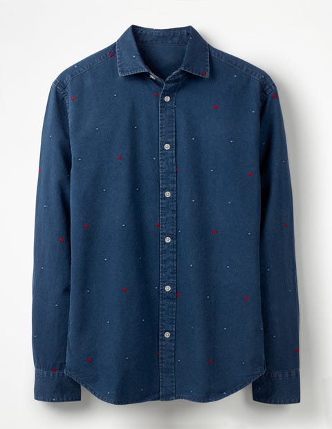 Slim Fit Indigo Shirt - Indigo Embroidery Slim Fit Indigo Shirt - Indigo Embroidery