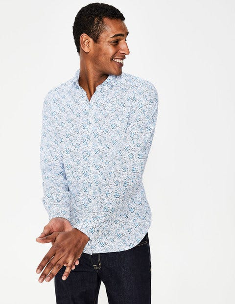 Slim Fit Poplin Pattern Shirt - Blues Ditsy Floral Slim Fit Poplin Pattern Shirt - Blues Ditsy Floral
