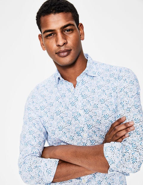 Slim Fit Poplin Pattern Shirt - Blues Ditsy Floral Slim Fit Poplin Pattern Shirt - Blues Ditsy Floral