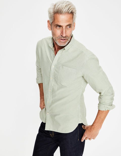 Slim Fit Oxford Pattern Shirt - Pitch Green Stripe Slim Fit Oxford Pattern Shirt - Pitch Green Stripe