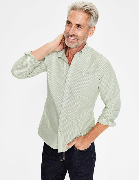 Slim Fit Oxford Pattern Shirt - Pitch Green Stripe Slim Fit Oxford Pattern Shirt - Pitch Green Stripe