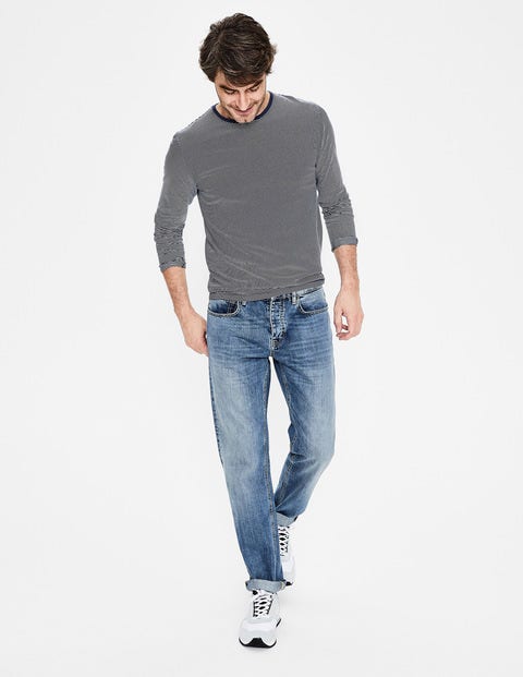 Long Sleeve Washed T-Shirt - Light Navy Stripe Long Sleeve Washed T-Shirt - Light Navy Stripe