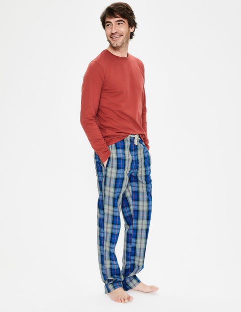 Cotton Poplin Pyjama Bottoms - Bright Blue Multi Check Cotton Poplin Pyjama Bottoms - Bright Blue Multi Check