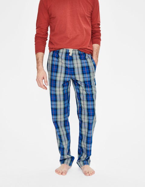 Cotton Poplin Pyjama Bottoms - Bright Blue Multi Check Cotton Poplin Pyjama Bottoms - Bright Blue Multi Check