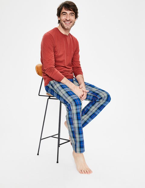 Cotton Poplin Pyjama Bottoms - Bright Blue Multi Check Cotton Poplin Pyjama Bottoms - Bright Blue Multi Check