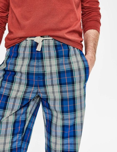 Cotton Poplin Pyjama Bottoms - Bright Blue Multi Check Cotton Poplin Pyjama Bottoms - Bright Blue Multi Check