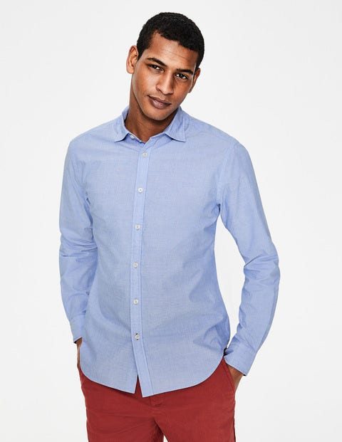Slim Fit Poplin Shirt - Blue End on End Slim Fit Poplin Shirt - Blue End on End