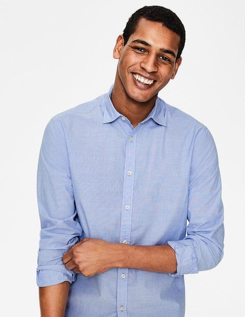 Slim Fit Poplin Shirt - Blue End on End Slim Fit Poplin Shirt - Blue End on End