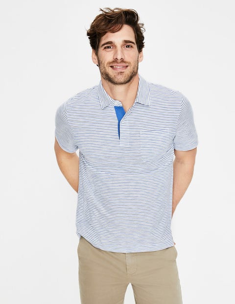 Slub Polo - Snowdrop/Surf Blue Stripe Slub Polo - Snowdrop/Surf Blue Stripe