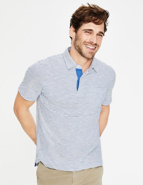 Slub Polo - Snowdrop/Surf Blue Stripe Slub Polo - Snowdrop/Surf Blue Stripe