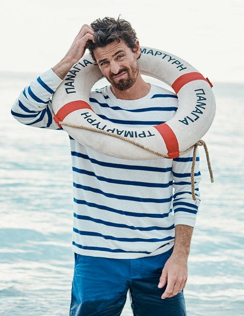 Cotton Linen Sweater - Ecru/College Blue Stripe Cotton Linen Sweater - Ecru/College Blue Stripe