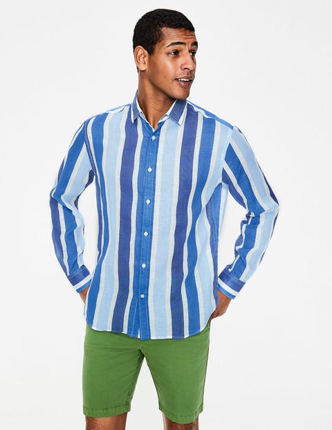 Linen Cotton Pattern Shirt - Multi Blue Stripe Linen Cotton Pattern Shirt - Multi Blue Stripe
