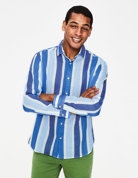 Linen Cotton Pattern Shirt - Multi Blue Stripe Linen Cotton Pattern Shirt - Multi Blue Stripe