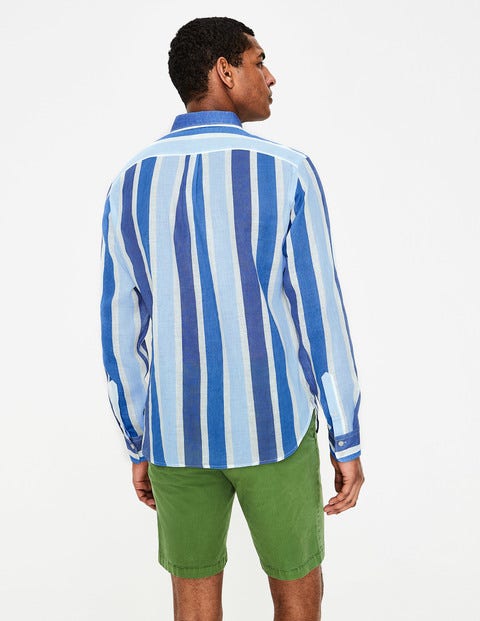 Linen Cotton Pattern Shirt - Multi Blue Stripe Linen Cotton Pattern Shirt - Multi Blue Stripe