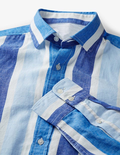Linen Cotton Pattern Shirt - Multi Blue Stripe Linen Cotton Pattern Shirt - Multi Blue Stripe