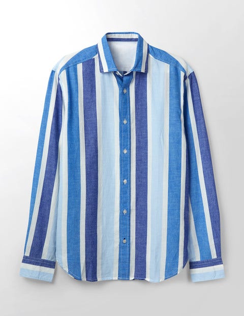 Linen Cotton Pattern Shirt - Multi Blue Stripe Linen Cotton Pattern Shirt - Multi Blue Stripe