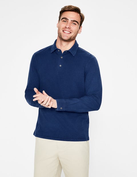 Long Sleeve Garment-Dyed Polo - College Blue Long Sleeve Garment-Dyed Polo - College Blue