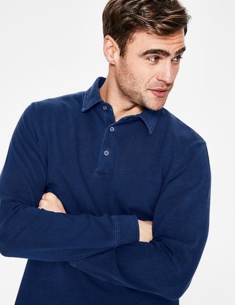 Long Sleeve Garment-Dyed Polo - College Blue Long Sleeve Garment-Dyed Polo - College Blue
