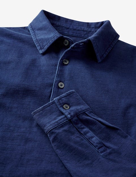 Long Sleeve Garment-Dyed Polo - College Blue Long Sleeve Garment-Dyed Polo - College Blue